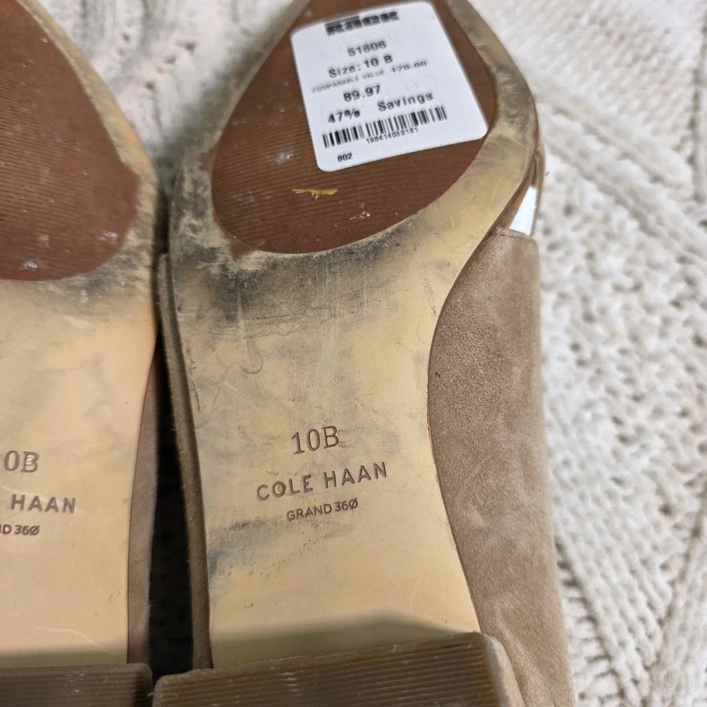 Cole Haan Grand 360 Suede Pointed Toe Bow Loafers Flats Tan Women 10B